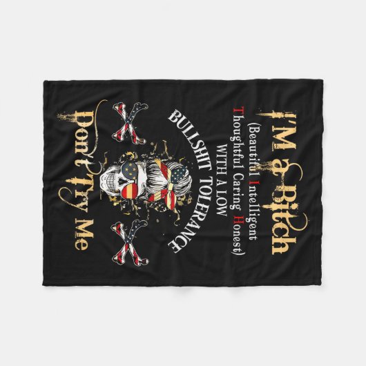 Back I'm A Btch Beautiful Intelligent Skeleton Mes Fleecedecke (Vorderseite (Horizontal))