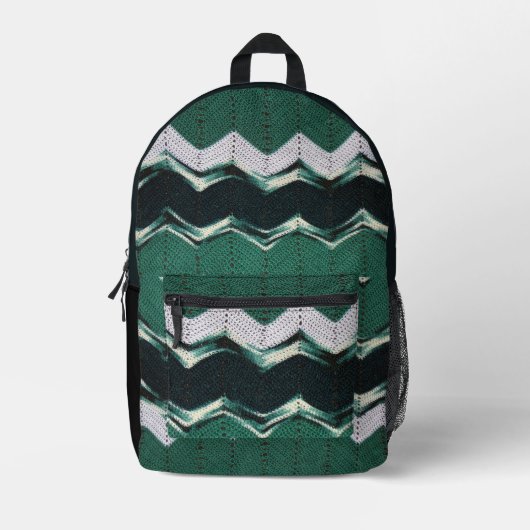 Back Pack (ao) - Zickzack in grüner Schrift Bedruckter Rucksack (Vorderseite)