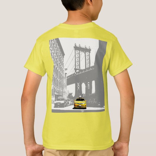 Back Side Print New York Brooklyn Yellow Taxi Boys T-Shirt (Rückseite)