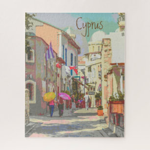 Back Streets of Cyprus Travel Poster Style Art Puzzle