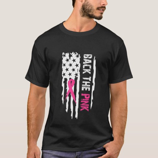 back The Pink Breast Cancer Awareness Flag T-Shirt (Vorderseite)