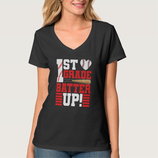Back To School 1st Grade Batter Up Baseball First T-Shirt (Vorderseite)