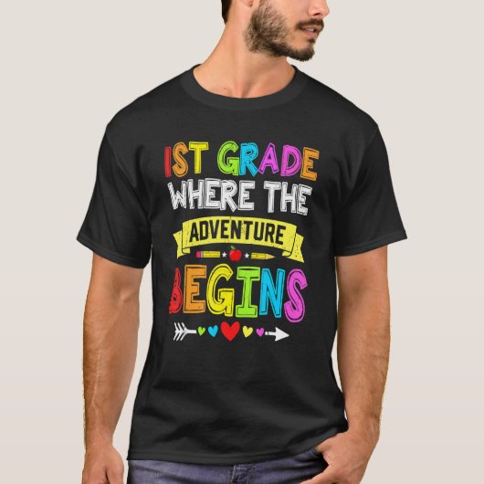 Back To School 1st Grade Where The Adventure Begin T-Shirt (Vorderseite)
