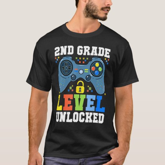 Back To School 2nd Grade Level Unlocked Gamer Boy T-Shirt (Vorderseite)