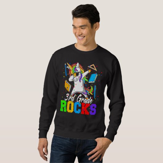 Back To School 3rd Third Grade Rocks Dabbing Unico Sweatshirt (Vorne ganz)