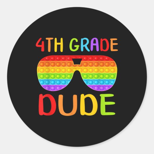Back To School 4th Grade Dude Sungles Pop It Fidge Runder Aufkleber (Vorderseite)