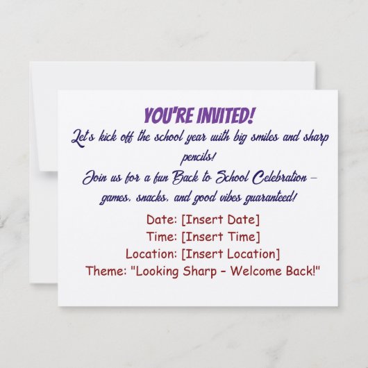 Back to School Bash – Looking Sharp Invitation Einladung (Rückseite)