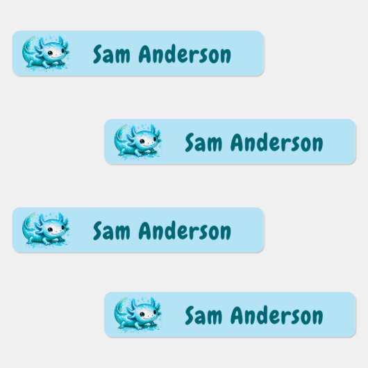 Back to School Boys Blue Axolotl Kids Name Etiketten (Gruppe)