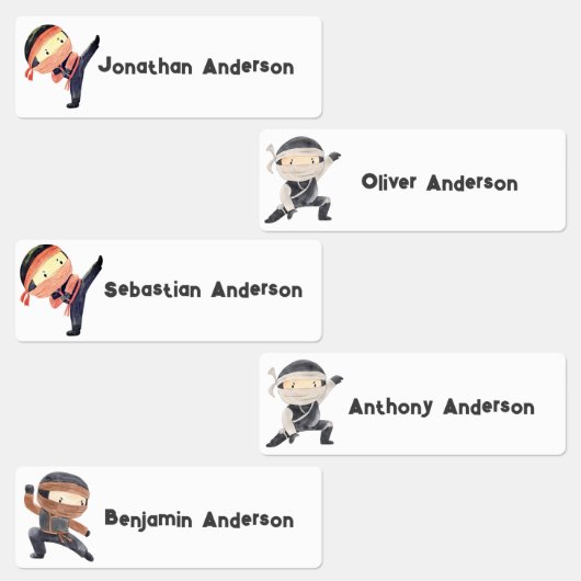 Back to School Boys Cute Ninja Kids Name Etiketten (Gruppe)