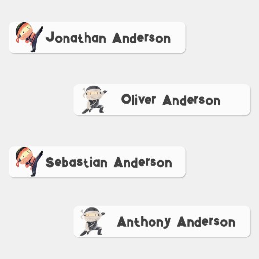 Back to School Boys Cute Ninja Kids Name Etiketten (Gruppe)