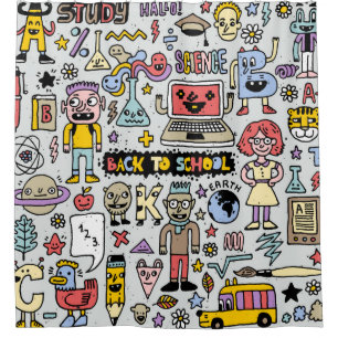 Back to school colorful doodle set. Vintage Illust Duschvorhang