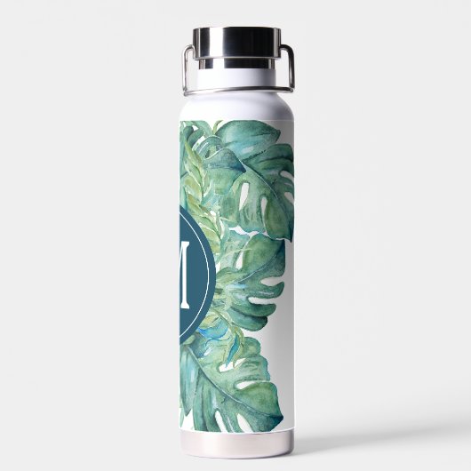 Back To School Custom Tropical Leaves Trinkflasche (Rückseite)