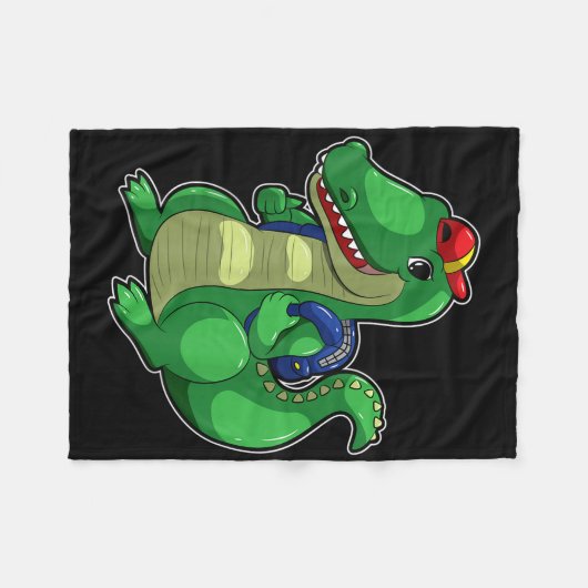 Back To School Cute Crocodile Funny Croc Backpack Fleecedecke (Vorderseite (Horizontal))