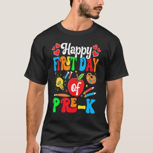 Back To School Cute Happy First Day Of Pre K T-Shirt (Vorderseite)