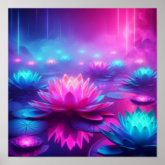 Back to School Dreamlike Neon Lotus Glow Poster (Vorne)