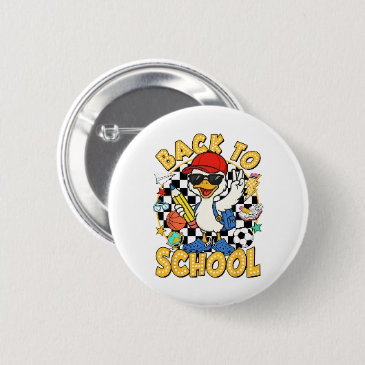 Back To School Funny Silly Goose First Day Of Scho Button (Vorne & Hinten)