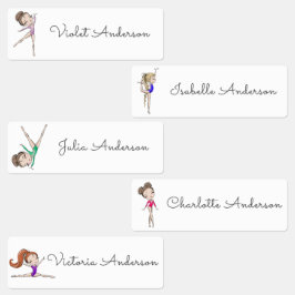 Back to School Girls Gymnastics Kids Name Etiketten