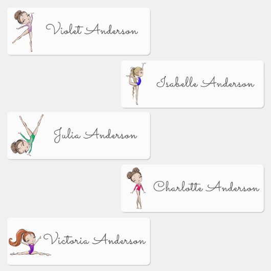Back to School Girls Gymnastics Kids Name Etiketten (Gruppe)