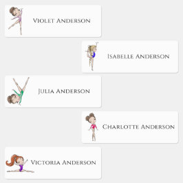Back to School Girls Gymnastics Kids Name Etiketten