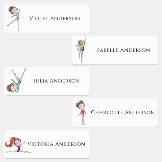 Back to School Girls Gymnastics Kids Name Etiketten (Gruppe)