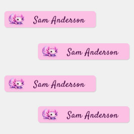 Back to School Girls Pink Axolotl Kids Name Etiketten