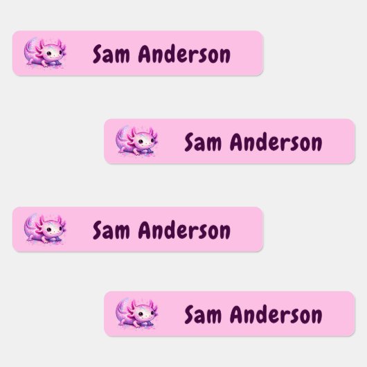 Back to School Girls Pink Axolotl Kids Name Etiketten (Gruppe)