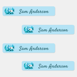 Back to School Girls Pink Axolotl Kids Name Etiketten