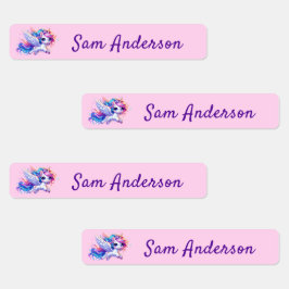 Back to School Girls Pink Unicorn Kids Name Etiketten