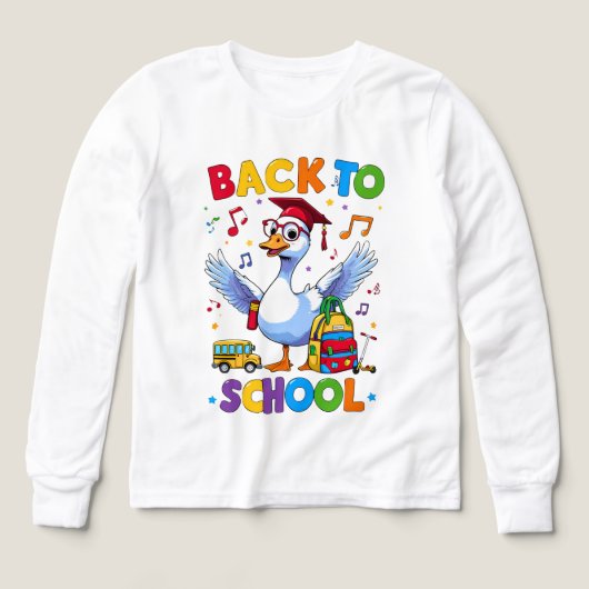 Back to School Goose – Colorful Fun T-Shirt Design (Design Vorderseite)
