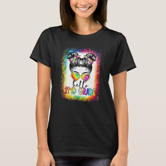 Back To School Hello 2nd Second Grade Messy Bun Ti T-Shirt (Vorderseite)