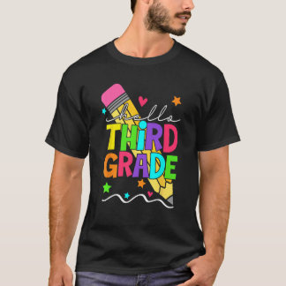 Back To School Hello 3rd Third Grade Pencil Teache T-Shirt