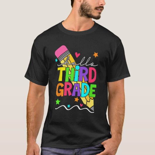 Back To School Hello 3rd Third Grade Pencil Teache T-Shirt (Vorderseite)