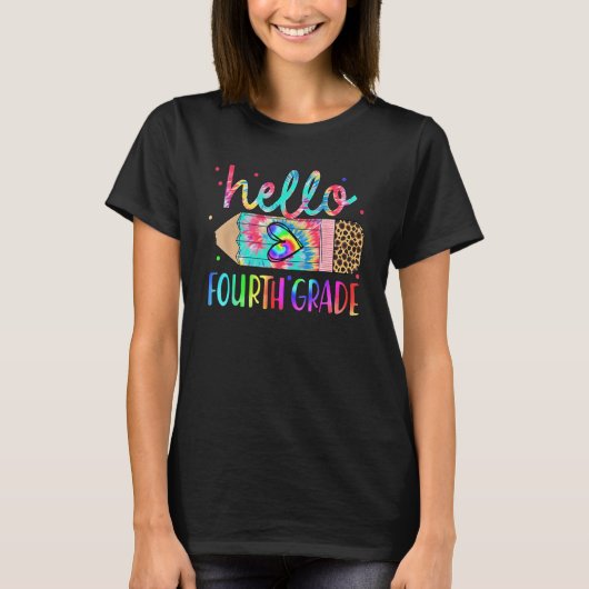 Back To School Hello 4th Grade Leopard Tie Dye Pen T-Shirt (Vorderseite)