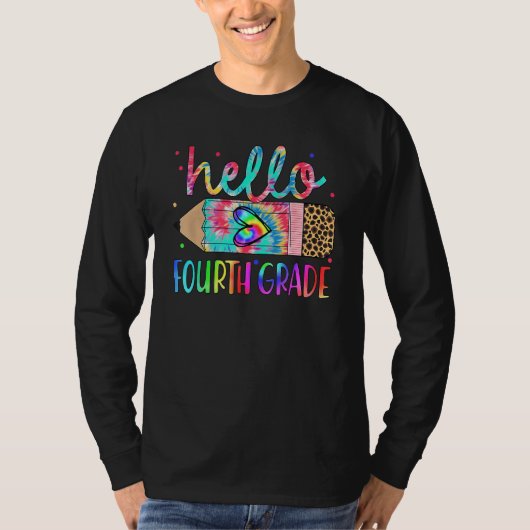 Back To School Hello 4th Grade Leopard Tie Dye Pen T-Shirt (Vorderseite)