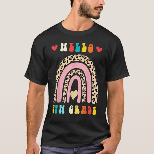 Back To School Hello Fifth 5th Grade Rainbow Leopa T-Shirt (Vorderseite)