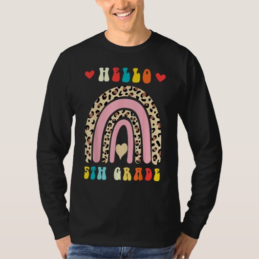Back To School Hello Fifth 5th Grade Rainbow Leopa T-Shirt (Vorderseite)