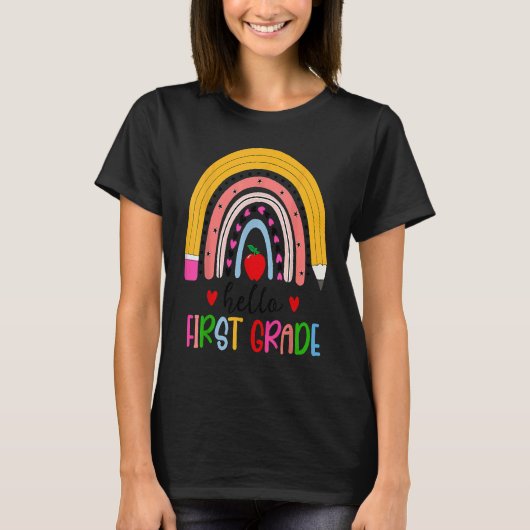 Back To School Hello First Grade Teacher Rainbow T T-Shirt (Vorderseite)