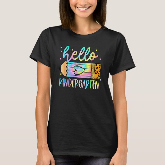 Back To School Hello Kindergarten Leopard Tie Dye  T-Shirt (Vorderseite)