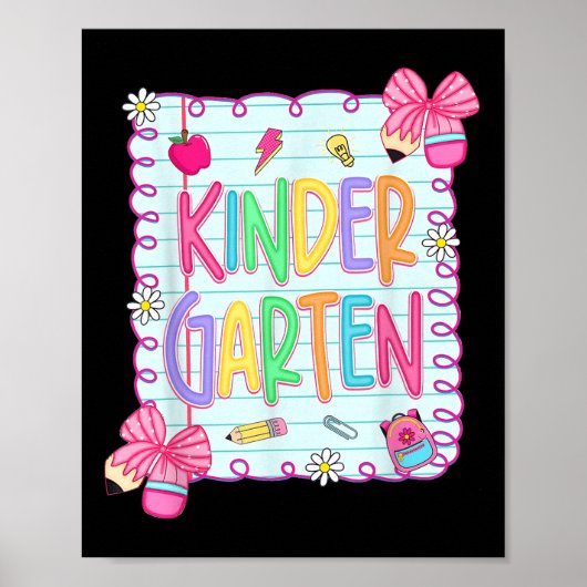 Back To School Kindergarten Coquette Pencil Bow Te Poster (Vorne)