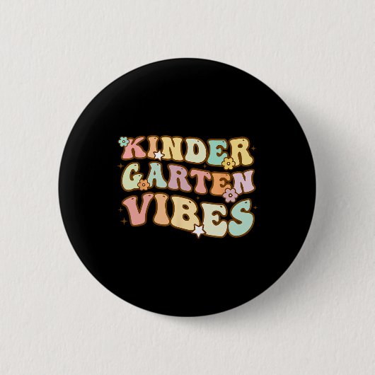 Back To School Kindergarten Vibes Retro Teacher Wo Button (Vorderseite)