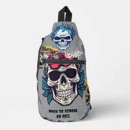 Back to school or hell Big skull floral Grey Crossbody Bag