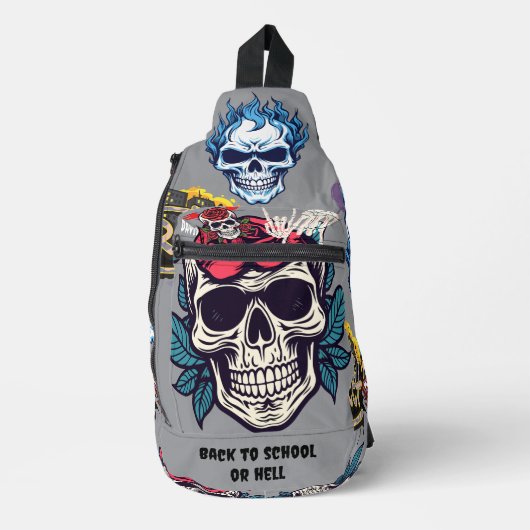 Back to school or hell Big skull floral Grey Crossbody Bag (Vorderseite)