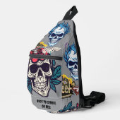 Back to school or hell Big skull floral Grey Crossbody Bag (Rechte Ecke)