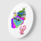 Back to School Pig Books Worm Clock Große Wanduhr (Winkel)