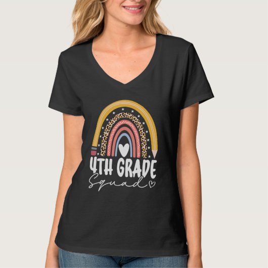 Back To School Rainbow 4th Fourth Grade Squad Teac T-Shirt (Vorderseite)