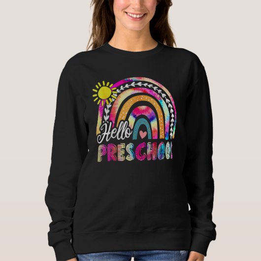 Back To School Rainbow Boho Tie Dye Teacher Hello  Sweatshirt (Vorderseite)