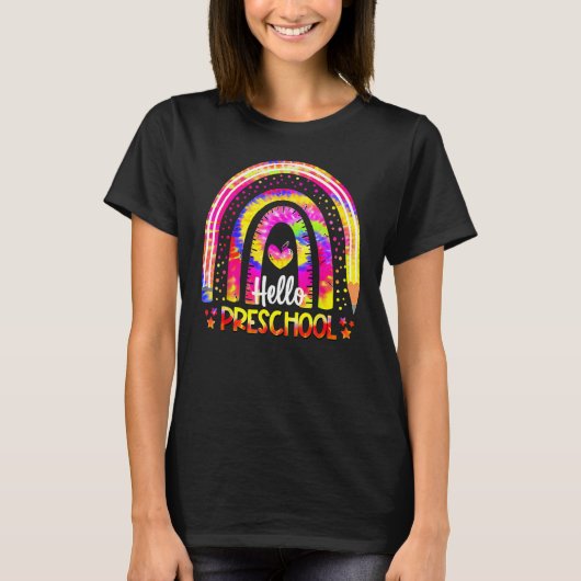 Back To School Rainbow Boho Tie Dye Teacher Hello T-Shirt (Vorderseite)
