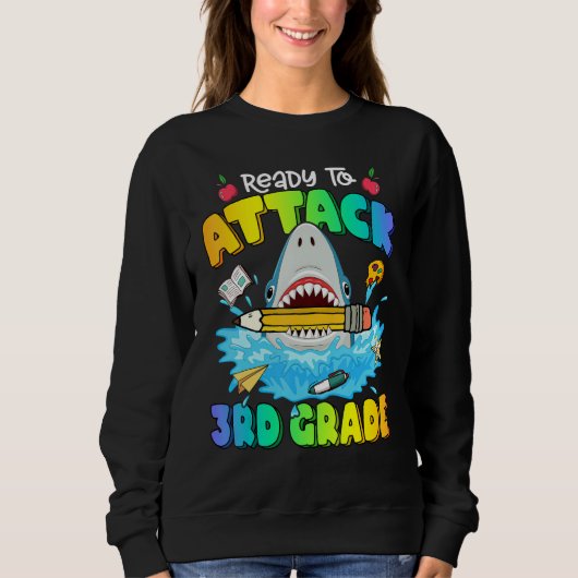 Back To School Ready To Attack 3rd Grade Shark Boy Sweatshirt (Vorderseite)