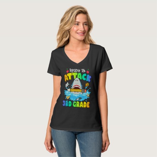 Back To School Ready To Attack 3rd Grade Shark Boy T-Shirt (Vorderseite Vollansicht)