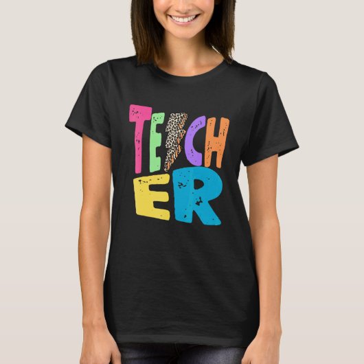 Back To School Teacher Leopard Thunder Motivationa T-Shirt (Vorderseite)